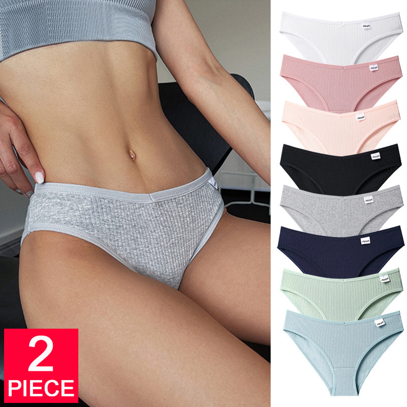 Women Fashion 2PCS/Set Panties Striped Low-Rise Underwear Plus Size Breathable Briefs Female G String Soft Lingerie