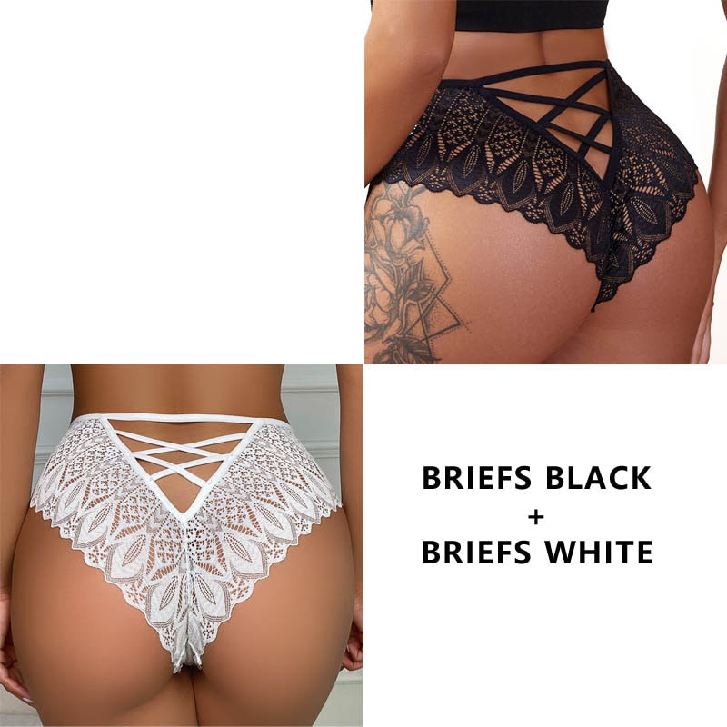 Lalall 2PCS/Set New Panties Women Lace Underwear Sexy Low-Waist Briefs Hollow Out G String Underpant Embroidery Female Lingerie