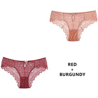 Women Fashion 2PCS/Set Panties Lace Underwear Low-Waist Briefs Hollow Out G String Underpant Transparent Female Lingerie