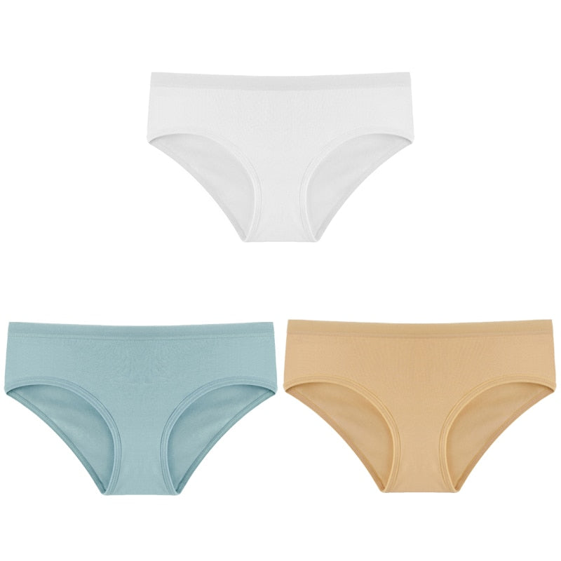Lalall 3PCS/Set Women's Panties Cotton Underwear Solid Color Briefs Girls Low-Rise Soft Panty Women Underpants Female Lingerie