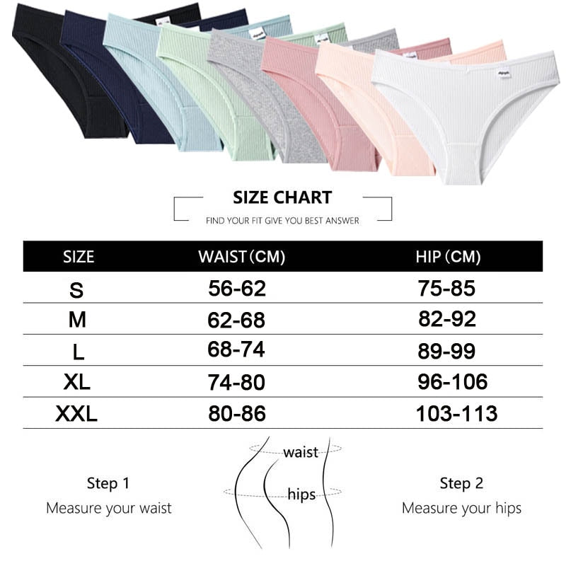 Women Fashion 3PCS/Set Panties Striped Underwear Solid Color Briefs Low-Rise Soft Panty Underpants Female Lingerie