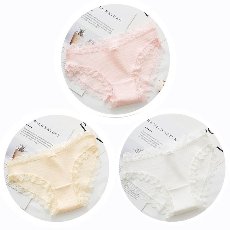 Lalall 3pcs Sexy Lace Panties Women's Cotton Underwear Seamless Cute Bow Briefs Soft Comfort Lingerie Female Sexy Underpants
