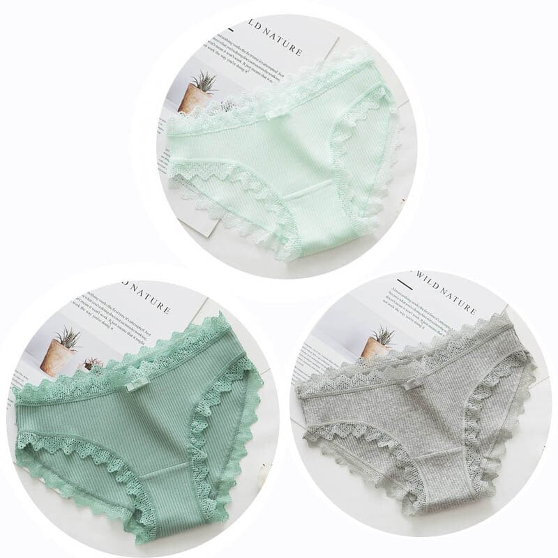 Lalall 3pcs Sexy Lace Panties Women's Cotton Underwear Seamless Cute Bow Briefs Soft Comfort Lingerie Female Sexy Underpants