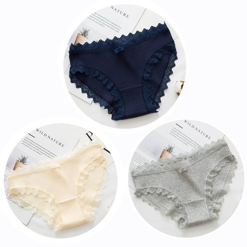 Lalall 3pcs Sexy Lace Panties Women's Cotton Underwear Seamless Cute Bow Briefs Soft Comfort Lingerie Female Sexy Underpants
