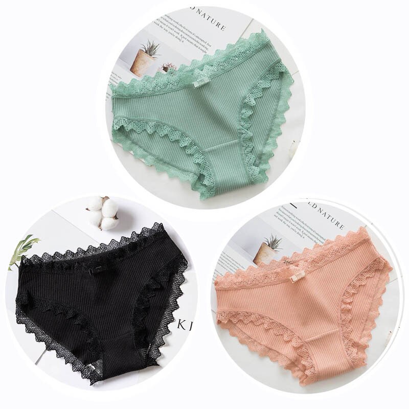 Lalall 3pcs Sexy Lace Panties Women's Cotton Underwear Seamless Cute Bow Briefs Soft Comfort Lingerie Female Sexy Underpants