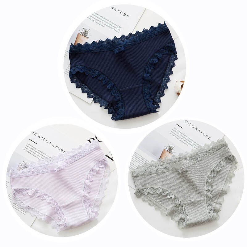 Lalall 3pcs Sexy Lace Panties Women's Cotton Underwear Seamless Cute Bow Briefs Soft Comfort Lingerie Female Sexy Underpants