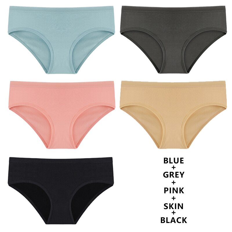 Women Fashion 5PCS Set Panties Cotton Underwear Solid Color Briefs Girls Low-Rise Soft Panty Underpants Female Lingerie