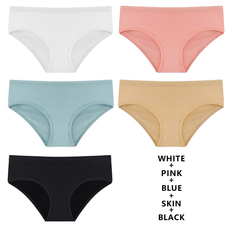 Women Fashion 5PCS Set Panties Cotton Underwear Solid Color Briefs Girls Low-Rise Soft Panty Underpants Female Lingerie