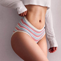 Women Fashion Colored Striped Sports Cotton Panties Low Waist Women's Underwear Fitness Lingerie Seamless Panties Briefs