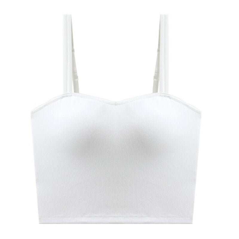 Lalall Female Sexy Push Up Bras Double Strap Crop Tops Wirefree Brassiere Fashion Camisole Seamless Underwear with Built In Bra
