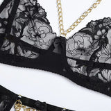 Lalall Floral Embroidery Sexy Lingerie Set Thin Transparent Bralette Lace Push Up Bra Garters 4 Piece Erotic Woman Underwear