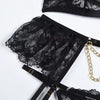 Women Fashion Floral Embroidery Lingerie Set Thin Transparent Bralette Lace Push Up Bra Garters 4 Piece Erotic Underwear