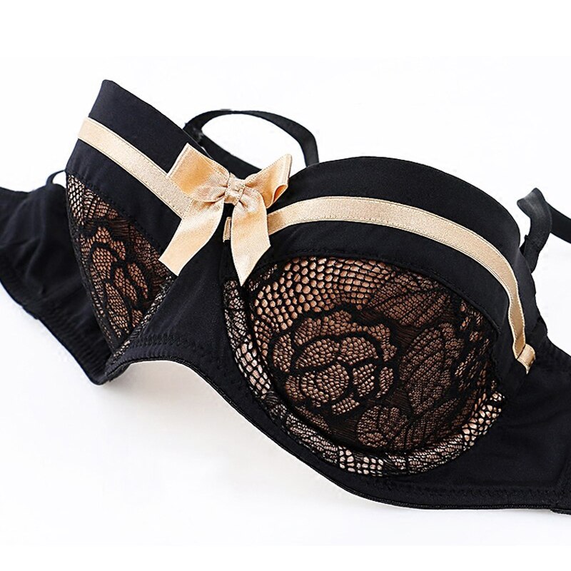 Lalall NEW Women Underwear Bow Lingerie Sexy Lace Ribbon Bra And Panty Sets 1/2 Cup Brassiere Gathered Intimates Push-up Bra Set