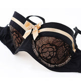 Lalall NEW Women Underwear Bow Lingerie Sexy Lace Ribbon Bra And Panty Sets 1/2 Cup Brassiere Gathered Intimates Push-up Bra Set