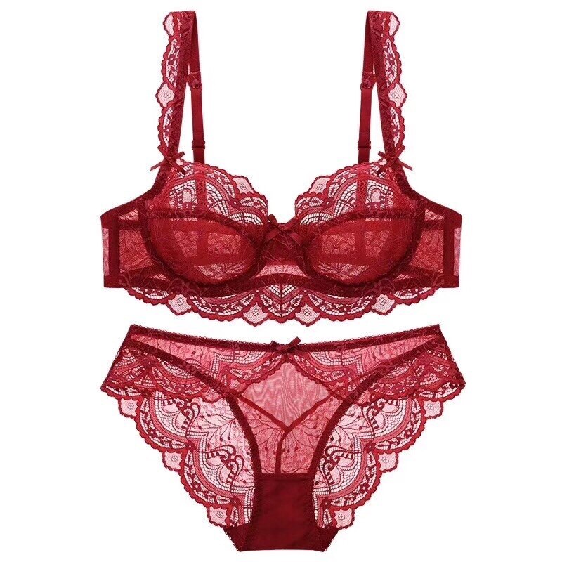 Lalall New Plus Size Bra Set Push Up Bras and Panty Set Embroidery Underwire Lingerie Set Ultrathin Underwear Set Sexy Lace Bra