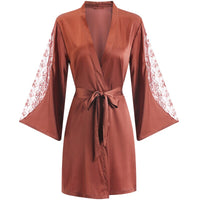 Women Fashion Sleepwear Silk Robe Set Kimono Bathrobe Lace Bath Gown Dress Home Clothes Nightwear