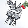 Women Fashion Lingerie For Ultra-Thin Transparent Lace Bra Set Underwear 3-Piece Garter Thong Sets