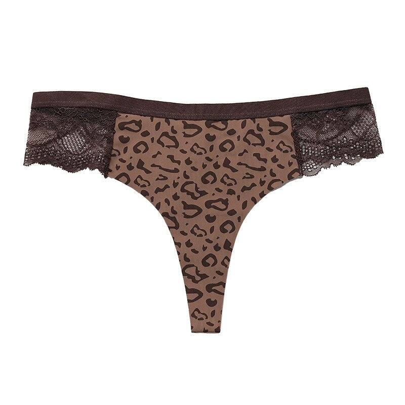 Lalall Sexy Women Panties Low-Rise Temptation Lingerie Female G String Leopard Underwear Thong Comfortable Ice Silk Intimate
