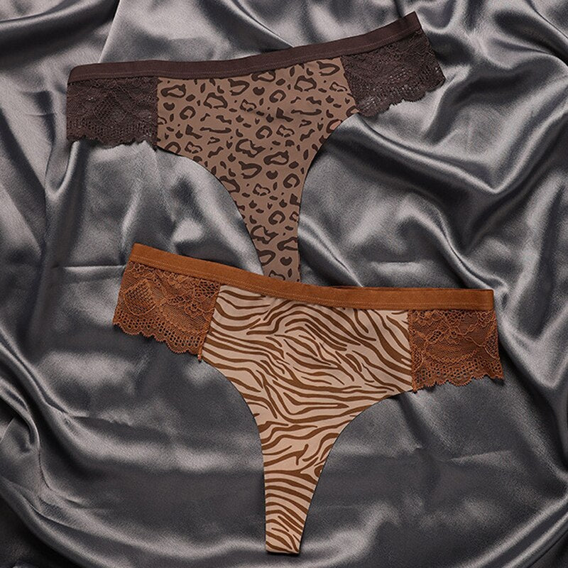 Women Fashion Panties Low-Rise Temptation Lingerie Female G String Leopard Underwear Thong Comfortable Ice Silk Intimate