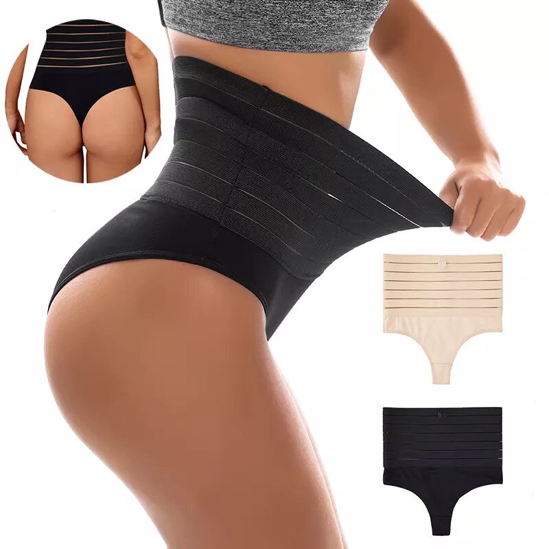 Lalall Women High Waist Shaping Thong Breathable Body Shaper Slimming Tummy Underwear Butt Lifter Seamless Panties Shaperwear