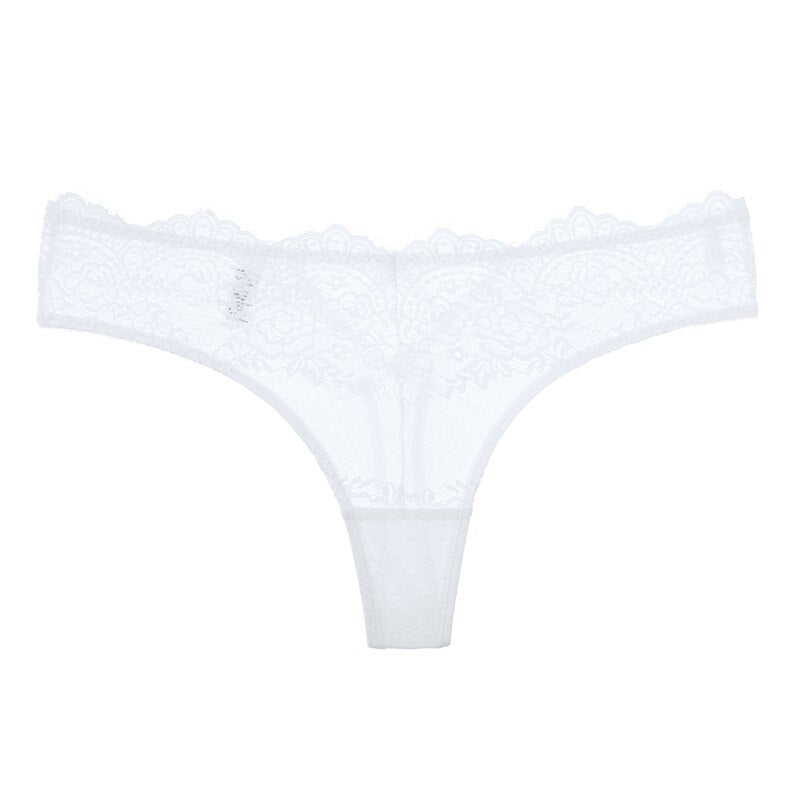 Women Fashion Lace Embroidery Panties Low-Waist Hollow Out Thong Underwear Female G String Lingerie Transparent Intimates