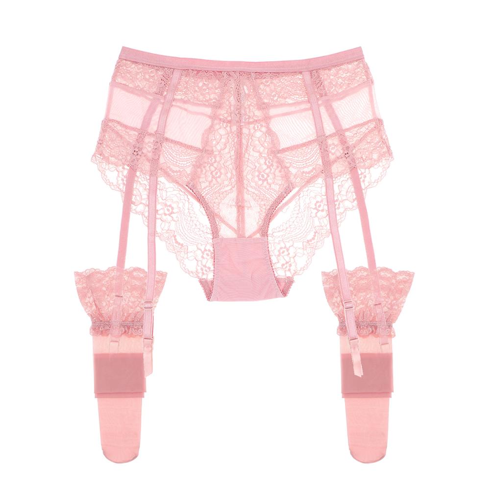 Women Fashion Lace Suspender Belt Wedding Garters Belts+ Stockings Sets