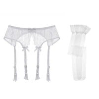 Women Fashion Lace Suspender Belt Wedding Garters Belts+ Stockings Sets