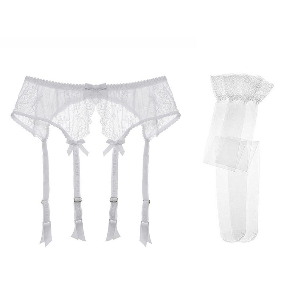Women Fashion Lace Suspender Belt Wedding Garters Belts+ Stockings Sets