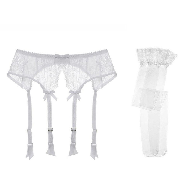 Women Fashion Lace Suspender Belt Wedding Garters Belts+ Stockings Sets