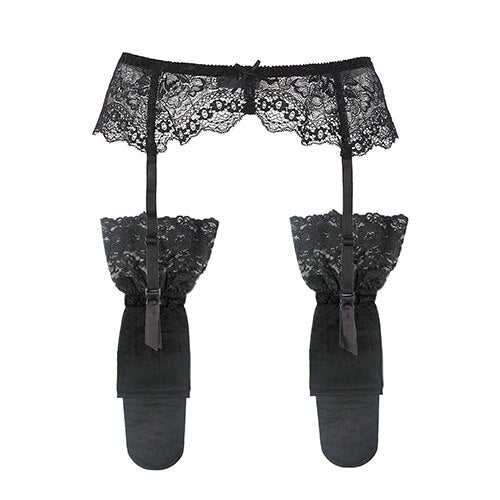 Women Fashion Lace Suspender Belt Wedding Garters Belts+ Stockings Sets