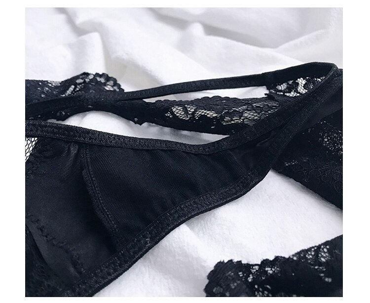 Women Fashion 2PCS/Set Lace Panties Low-waist Temptation Lingerie Femal Cross Strap G String Thong Hollow out Underwear