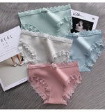Lalall 3pcs Sexy Lace Panties Women's Cotton Underwear Seamless Cute Bow Briefs Soft Comfort Lingerie Female Sexy Underpants