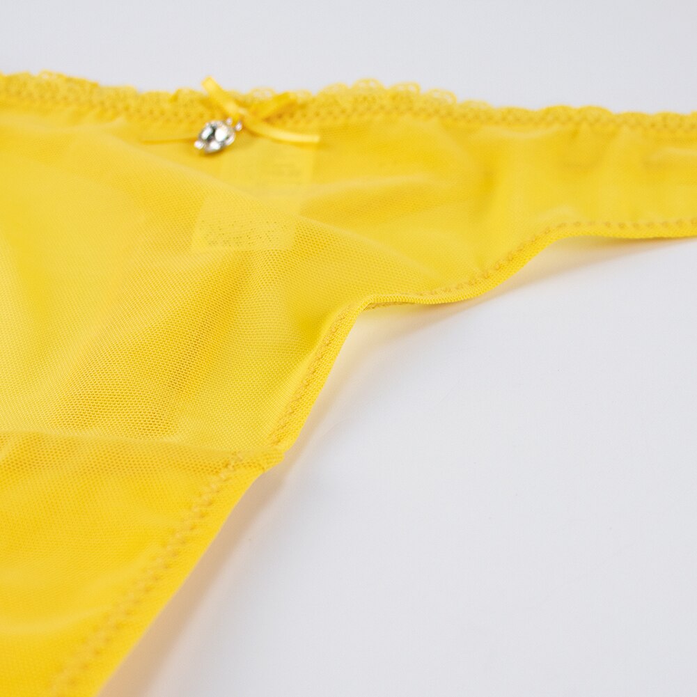 Lalall Ladies Sexy See Through Panties Thong Sheer Mesh G-Strings Low Rise Brief Mint Green Lemon Yellow Underwear 2pcs/lot