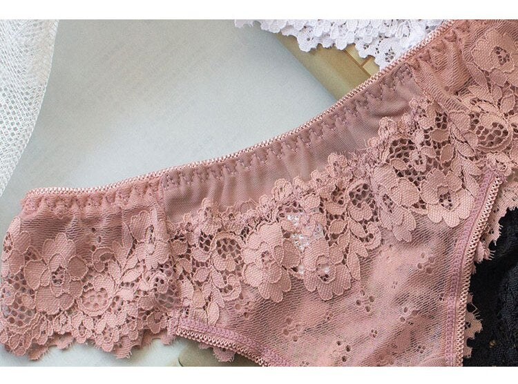 Lalall Sexy Panties Women Lace Low-waist Solid Sexy Briefs Embroidery Thong Transparent Hollow out Underwear Female G String