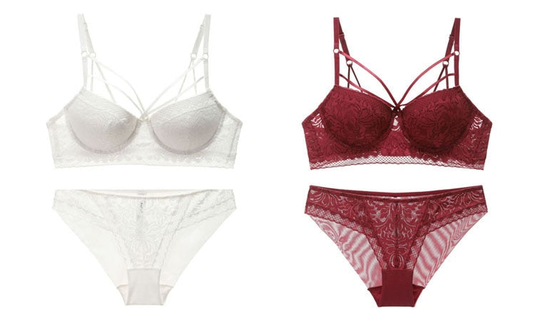 Lalall New Bandage Lingerie Push Up Bra Set Sexy Embroidery Lace Underwear Set Beauty Back Bra Panties Sets for Women Underwear