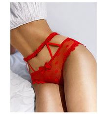 Women Fashion High Waist Mesh Panties Lace Underwear Transparent Hollow Out Lingerie Bow G Strings Intimates