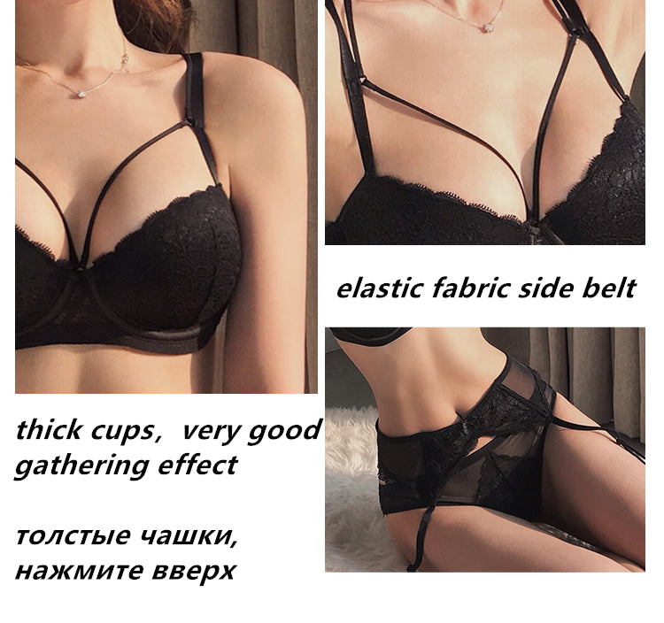 Lalall New Plus Size Underwear Sexy Lingerie Set Push Up Bra Set Intimates Temptation Lace Bra and Panty with Garters Sets