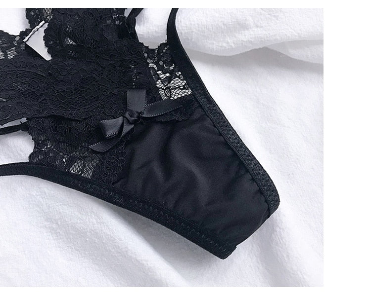 Women Fashion Lace Panties Low-Waist Temptation Lingerie Femal Cross Strap G String Thong Hollow Out Underwear Knickers