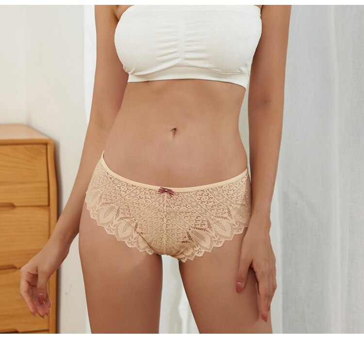 Women Fashion Hollow Out Lace Lingerie Seamless Panties Cross Straps Low-Rise Briefs Female Temptation G String Underwear
