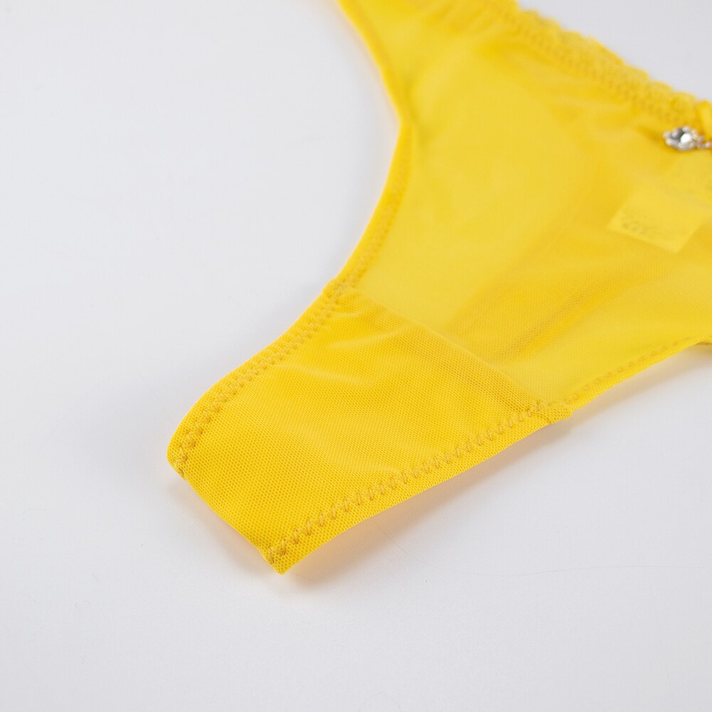 Lalall Ladies Sexy See Through Panties Thong Sheer Mesh G-Strings Low Rise Brief Mint Green Lemon Yellow Underwear 2pcs/lot