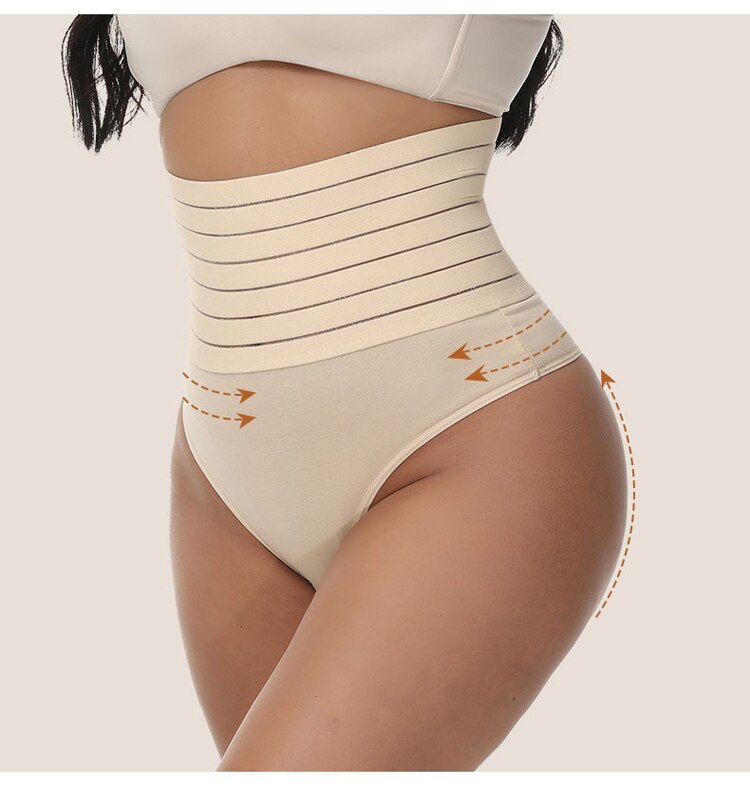 Lalall Women High Waist Shaping Thong Breathable Body Shaper Panties Slimming Tummy Underwear Butt Lifter Seamless Shaperwear