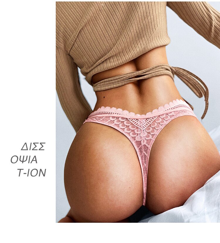 Women Fashion Lace Panties Seamless Thong Transparent Hollow Out Underwear Temptation G-String