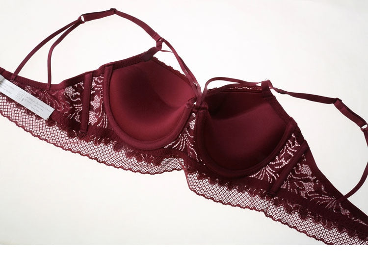 Lalall New Bandage Lingerie Push Up Bra Set Sexy Embroidery Lace Underwear Set Beauty Back Bra Panties Sets for Women Underwear