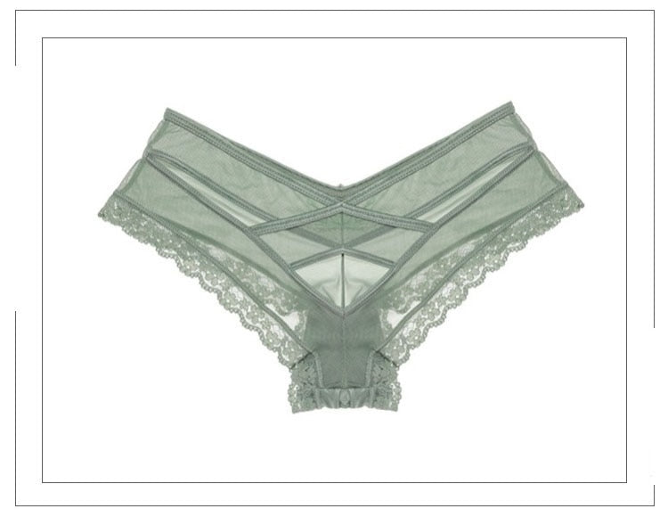 Women Fashion Panties Lace Low-Waist Brief Underwear Ladies Cross Strap Hollow Out Lingerie G String Underpant