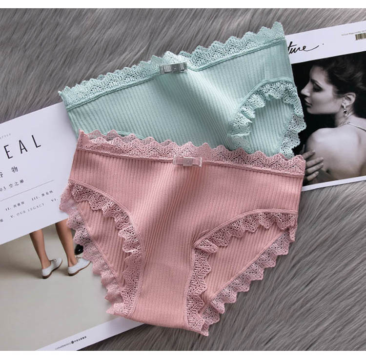 Lalall 3pcs Sexy Lace Panties Women's Cotton Underwear Seamless Cute Bow Briefs Soft Comfort Lingerie Female Sexy Underpants
