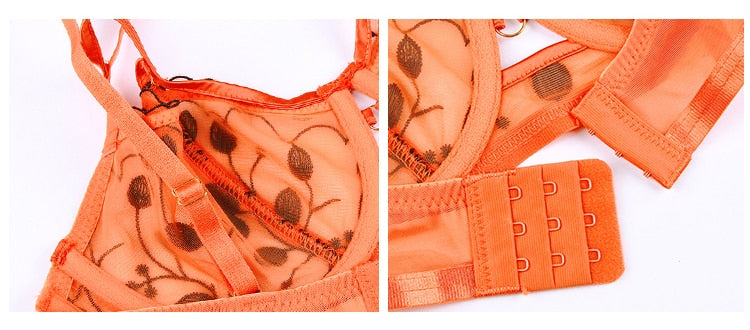 Women Fashion Embroidery Lace Bra Set Lingerie Push Up Brassiere Hollow Out Underwear Set Transparent Panties Underwear