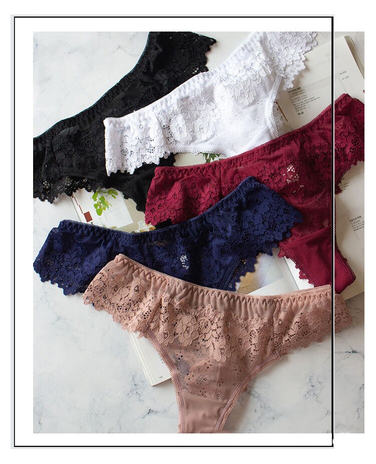 Women Fashion Panties Lace Low-Waist Briefs Embroidery Thong Transparent Hollow Out Underwear Female G String