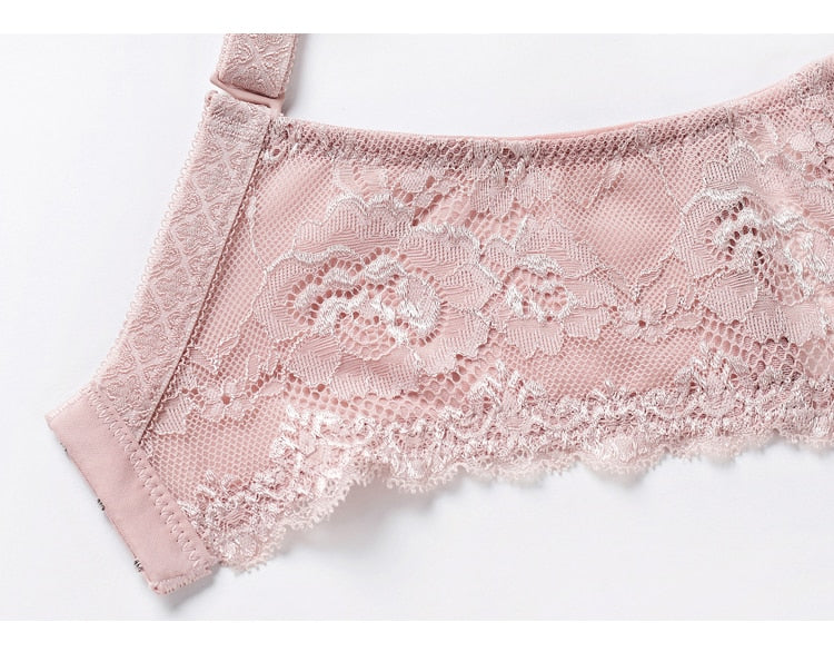 Women Fashion French Lace Embroidery Bra Set Push Up Lingerie Ultra-thin Underwear Set Transparent Panties Underwear