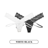Lalall 2PCS/Set Women Sexy Lace Panties Low-waist Temptation Lingerie Femal Cross Strap G String Thong Hollow out Underwear