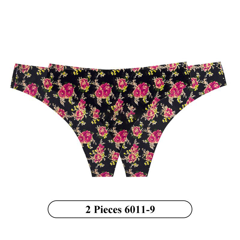 Lalall 2Pcs/Lot Women Sexy Flowers Lingerie Temptation Low-waist Panties Thong No Trace Breathable Underwear G String Intimates